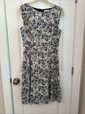 Floral A-Line Dress in Black and White